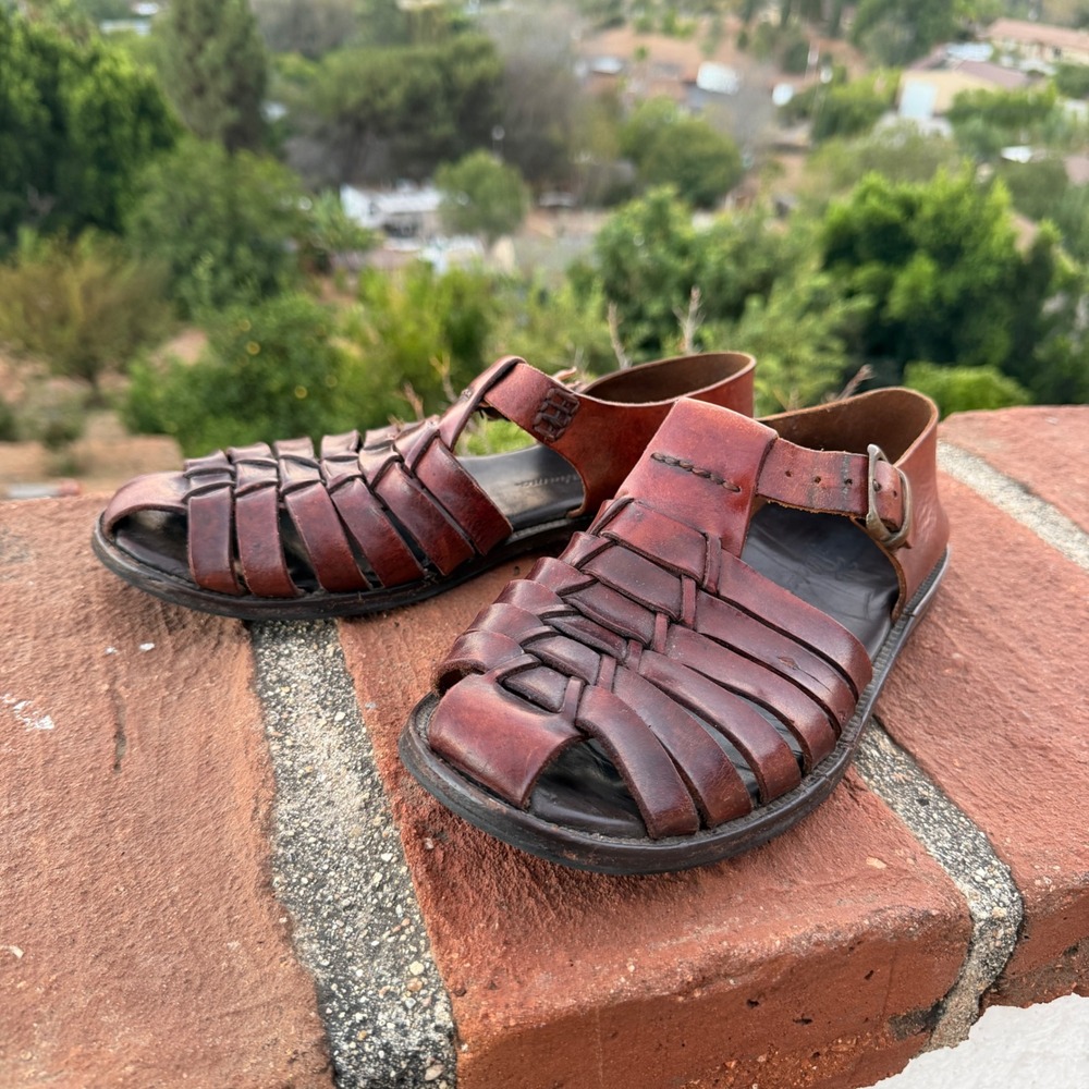 Tommy Bahama Brown Leather Huarache Fisherman Sandals Vibram Sole Mens 9